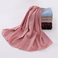 75D Pearl Chiffon Long Scarf Single Head Beaded Gauze Hot Drill for Muslim Middle Eastern African Summer Traditional Headscarf