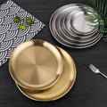 Korean Style Dining Plate Stainless Steel Round Shallow Plate Gold Serving Dishes Cake Tray Camping Barbecue Western Dishes