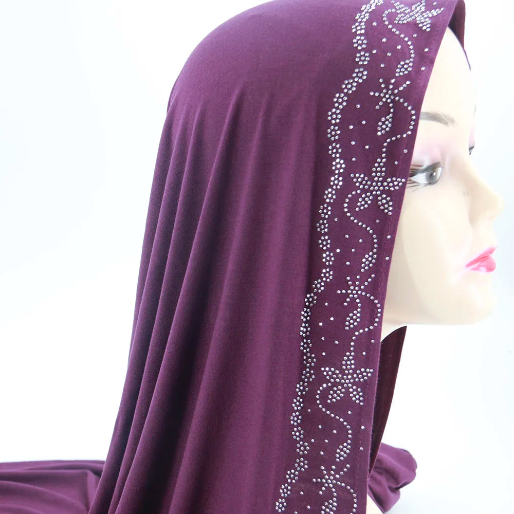 Muslim Islamic Turkish Turban Hijab Scarf 40 Colors in Stock Women Jersey Cotton Hijab Turban for Women With Stones
