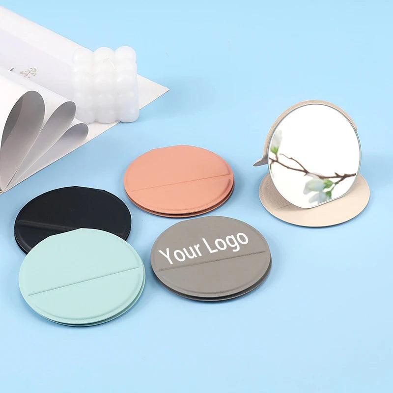 SAIYII High Quality HD Glass Round Desktop Pocket Foldable Travel Mirror Compact Pu Leather Folding Makeup Mirror for Girls
