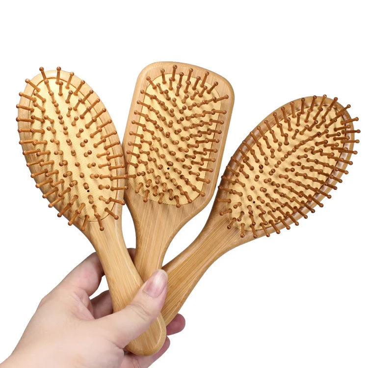 Hot Sale Detangling Paddle Brush Health Massage Air Cushion Comb Hair Brushes Anti-static Wood with Logo Bamboo Wooden Paddle