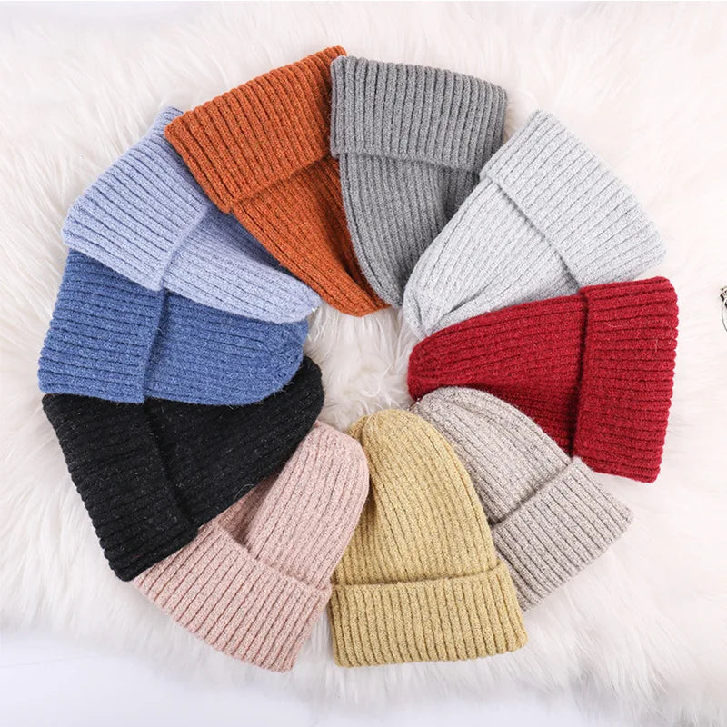 Wholesale Women Winter Unisex Floppy Warm Soft Cap Slouchy Beanie Hats Candy Color Knitted Woolen Hat