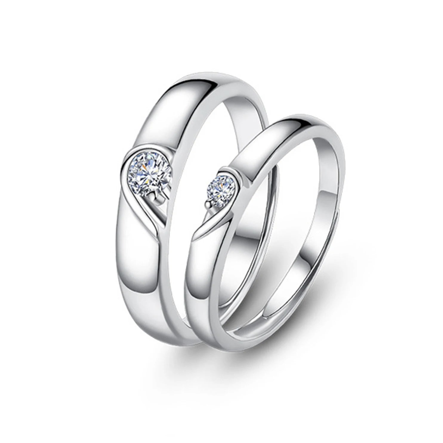 925 Silver Forever Love Heart Couple Matching Rings for Women and Men Engagement Wedding Adjustable Ring Jewelry Gift