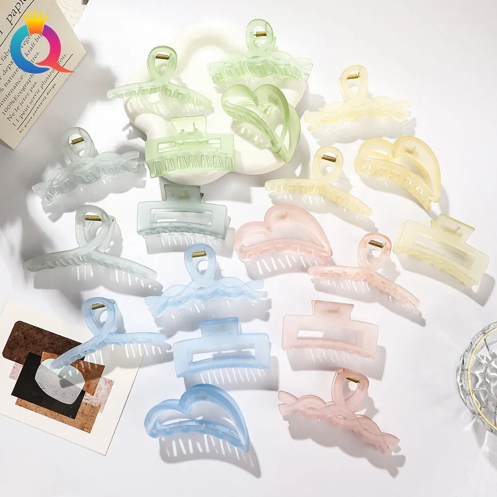 QIYUE Opaque Matte Hair Claw Clip Solid Color Hair Claw Clamp Woman Hair Bun Holder
