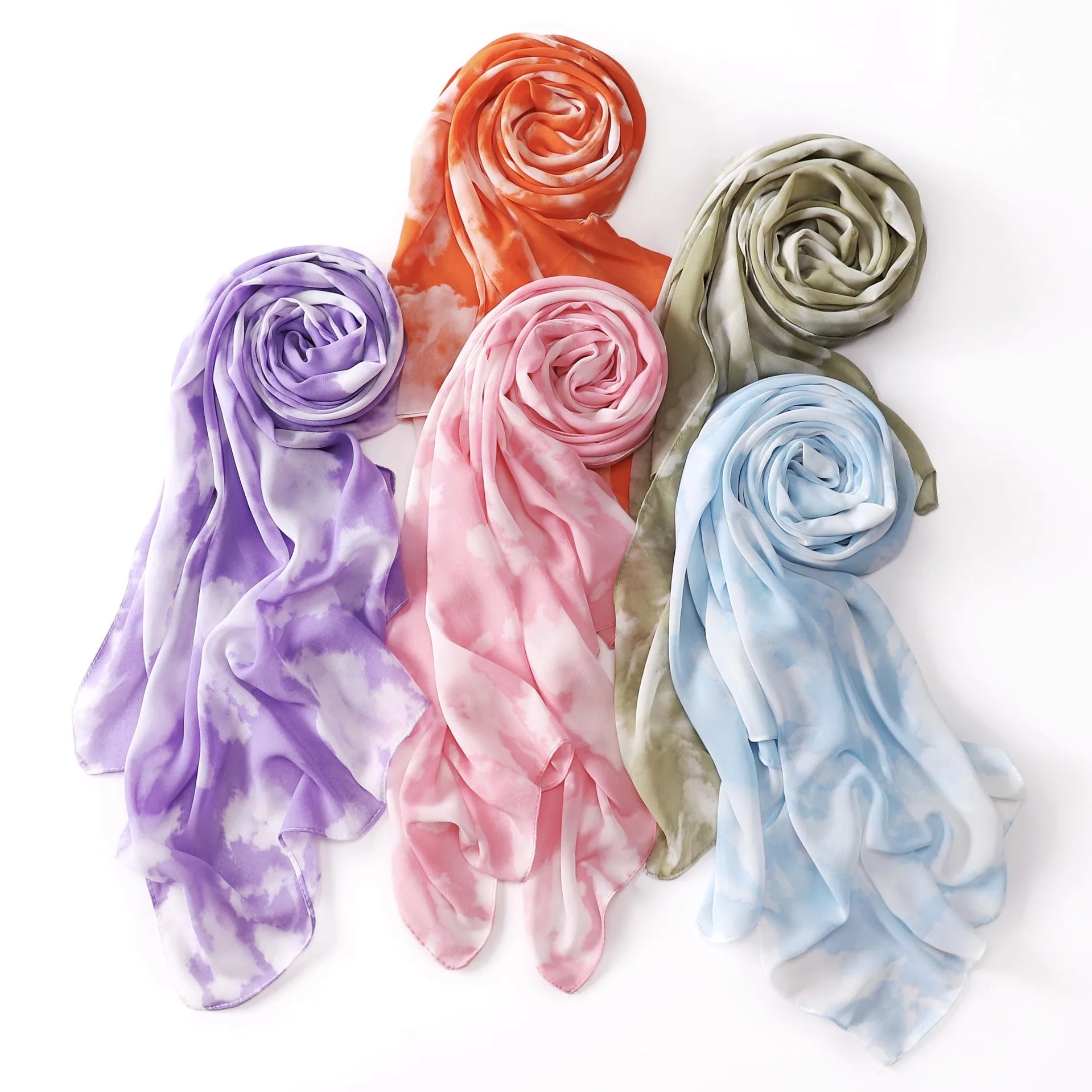 Wholesale Tie-dyed Chiffon Print Scarf Fashion Gradient Ladies Long Scarf Shawl Islamic Headscarf Muslim Women Hijabs