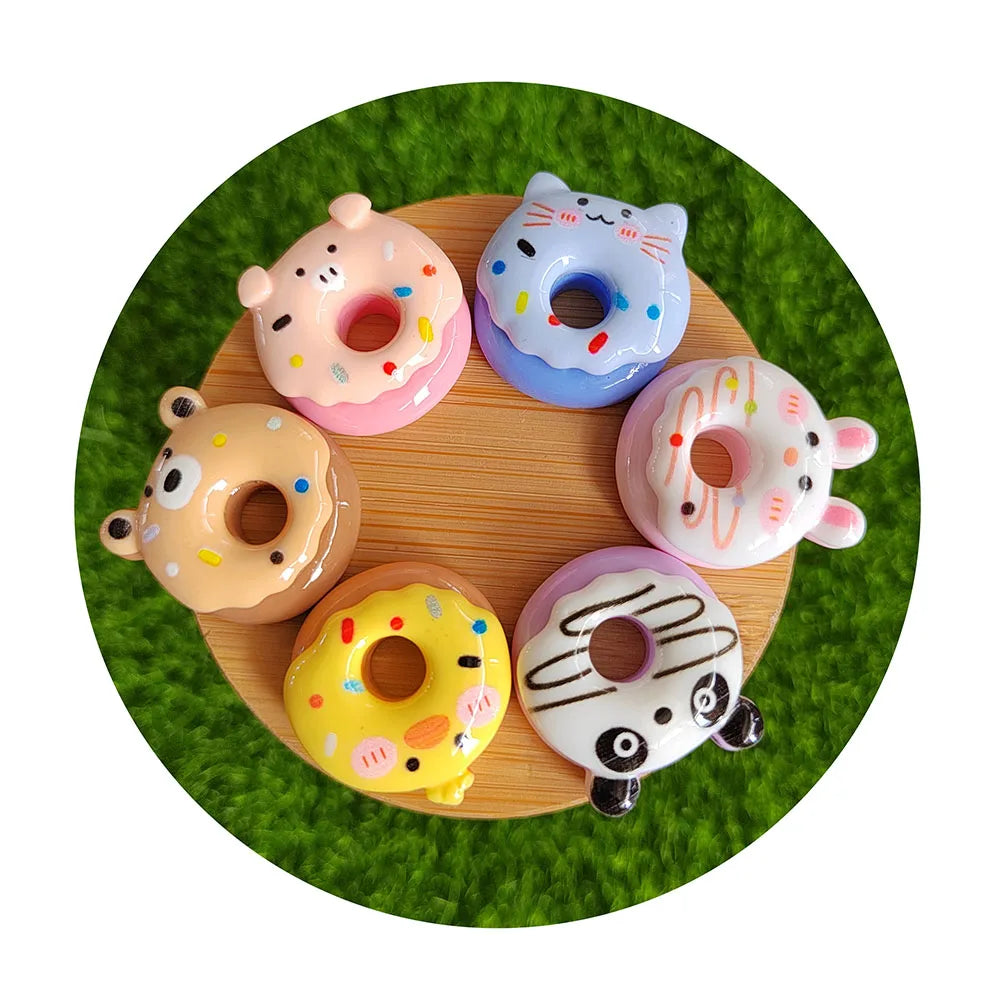 100Pcs/Lot Kawaii Cartoon Animal Donut Resin Beads Flatback Cabochons for Jewelry Making Donut Party Favors DIY