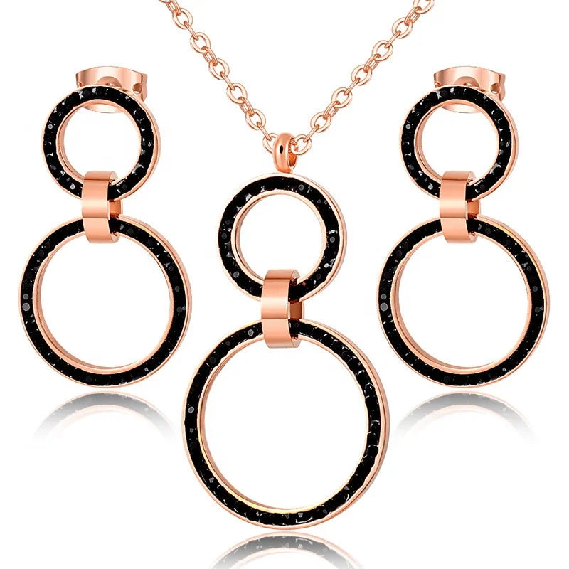 Hot Selling Stainless Steel Crystal Hoop Earring Necklace & Earring Jewelry Set