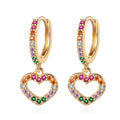 2022 Fashion Heart Hoop Earrings Gold Plated Rainbow Zircon Trendy Women's Jewelry for Party Gift CN;GUA