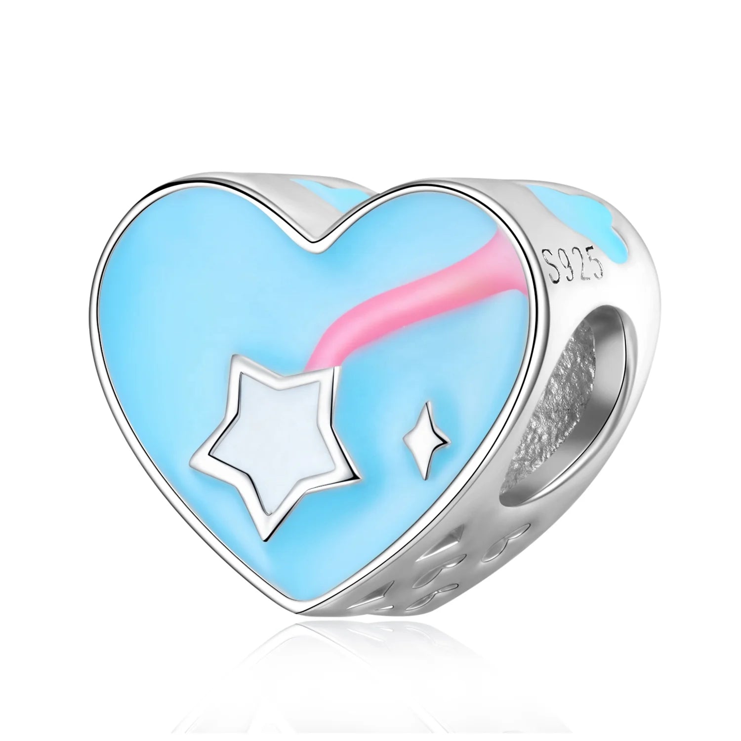 Blue Heart Shape Beads Star Pattern Charm Bead Authentic 925 Sterling Silver Enamel Jewelry for Women Bracelet Jewelry Making