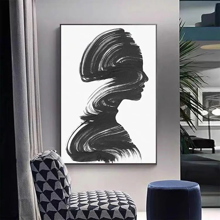 China Manufacturer Modern Nordic Abstract Black and White Beauty Creative Personality Wall Art Portrait Painting