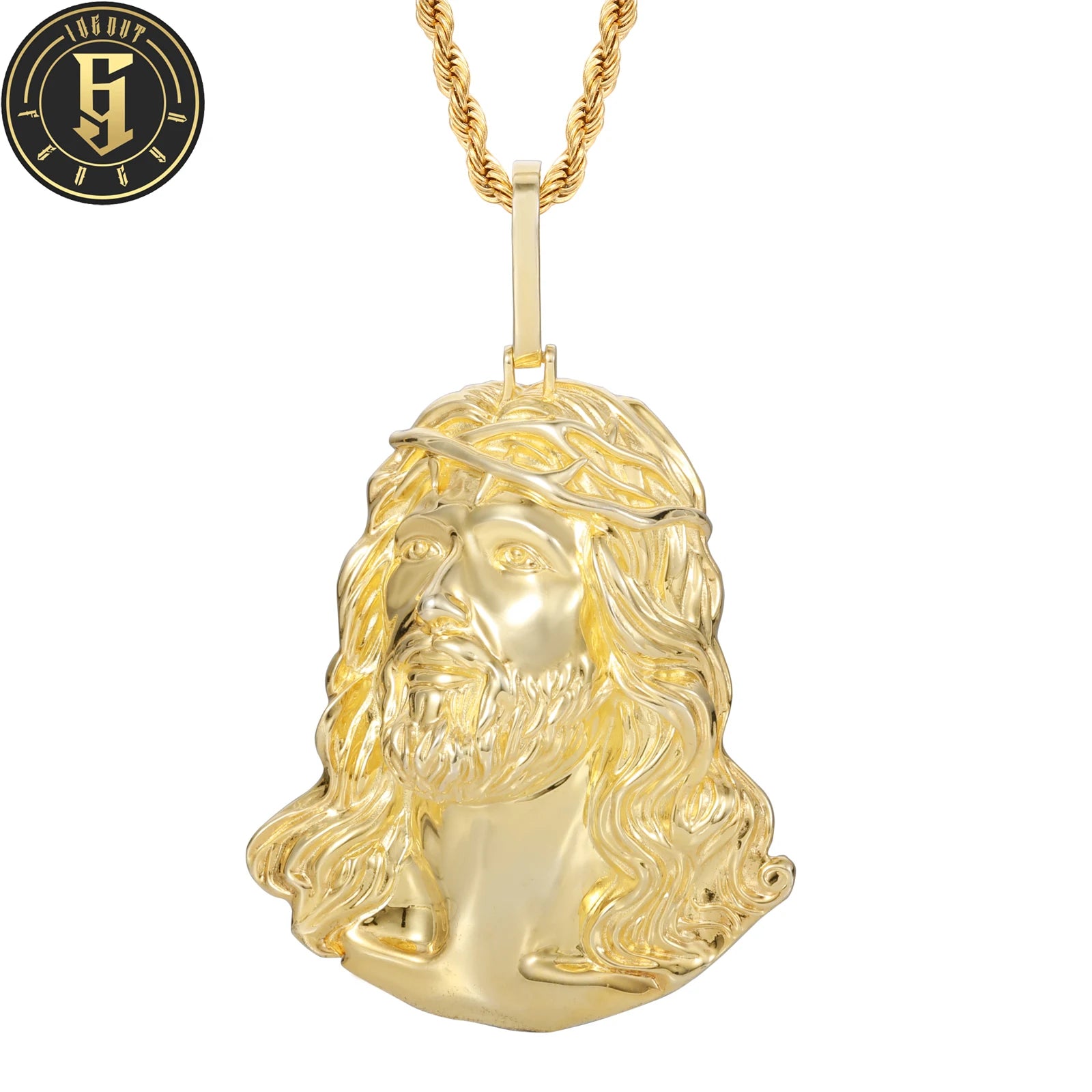 Factory Wholesale Hip Hop Jewelry 18K Gold Plated Brass Christian 3D Jesus Head Pendant Necklace for Men