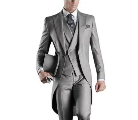 2025  New Arrival Navy Blue Tailcoat Dinner Wedding Men Suits 3 Pieces Peaked Lapel Long Groom Tuxedo Prom Party Bridegroom