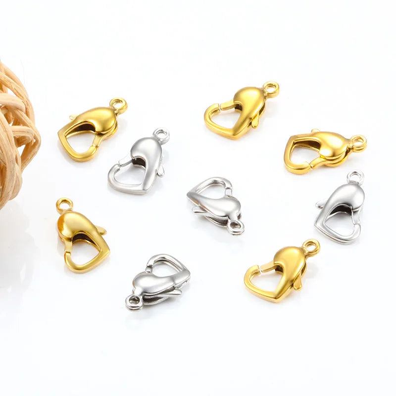 Stainless Steel Heart Buckle Necklace PVD Plated Gold Clasp Heart-shaped Clasps Connector for Jewelry