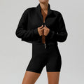 Women's Autumn Winter Yoga Jacket Casual Zipper Hoodie with Windproof Collar Outdoor Sports Fitness Wear
