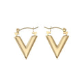 MICCI Wholesale Fashion Trendy Jewelry 18K Gold Plated Stainless Steel Letter V Shape Hoop Earrings