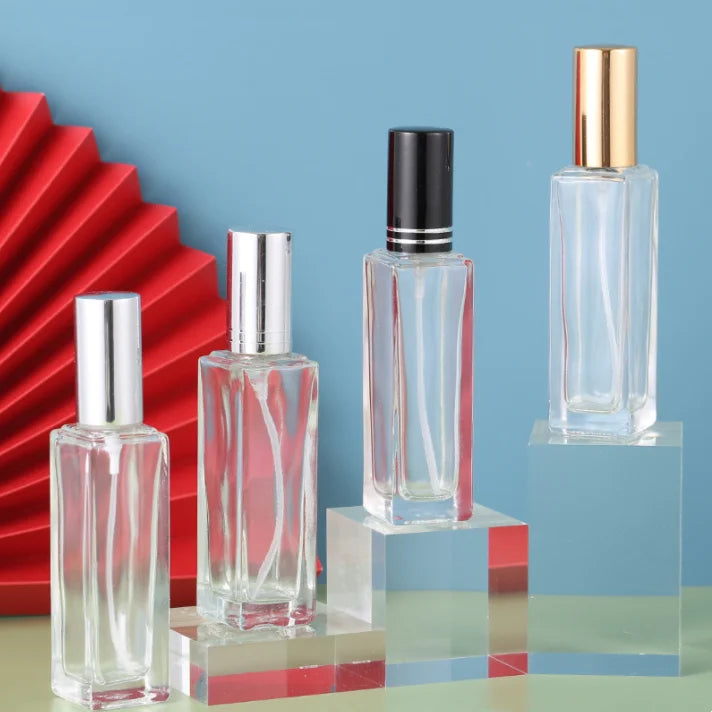 Wholesale 20ml Rectangle Travel Cosmetic Packaging 20ml Black Silver Golden Fine Mist Glass Spray Perfume Bottle