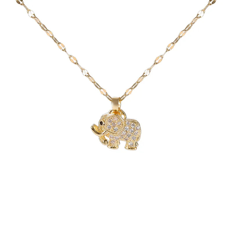 Elegant 18K Gold Plated Rose Gold Stainless Steel Elephant Pendant Necklace Classic Fashion Jewelry for Girls Zircon Engagement