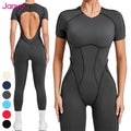 Custom Logo Sports Bodysuit Short Sleeve Pants Hollow Out Back Workout Jumpsuits One Piece Gym Fitness Yoga Jumpsuit for Women