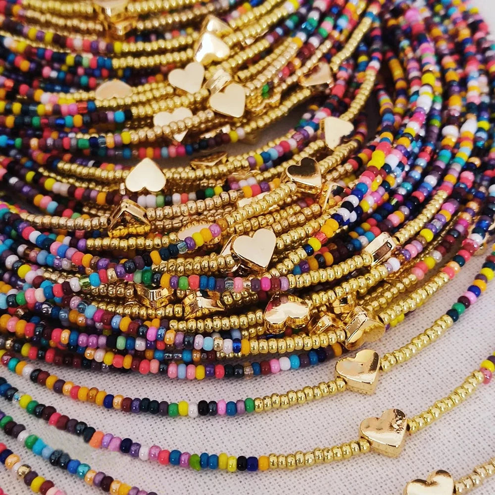 Go2boho Colorful Choker  for Fashion Women Beaded Handmade Gold Heart Charm Chain Bohemian Necklaces Jewelry Summer Trendy