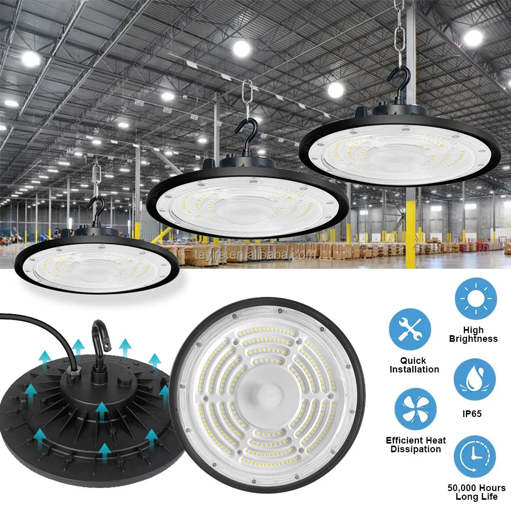 Germany 220V-240V IP65 Super Bright High Luminous Efficiency Industrial Warehouse Workshop Waterproof UFO for High Bay Light