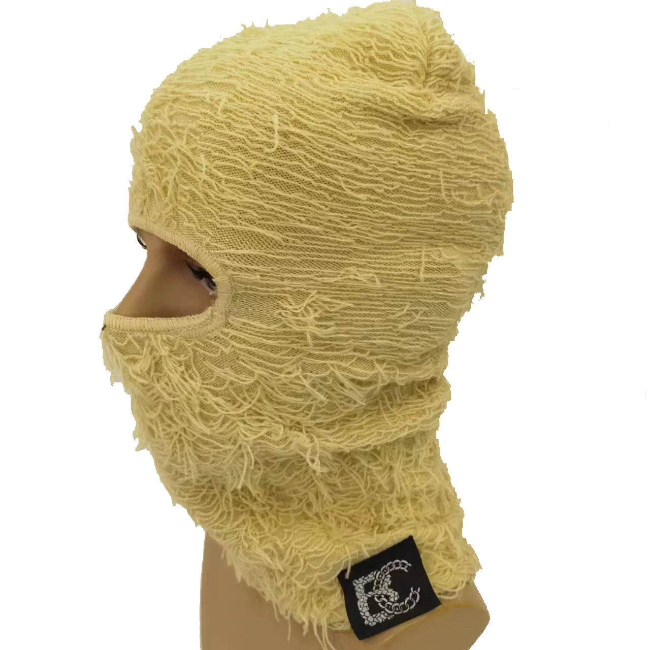 Low Moq Warm Winter Grassy Ski Mask One Hole Knit Full Face Cover Distressed Balaclava With Custom Tag