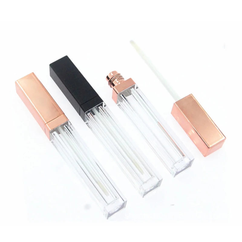 Low MOQ Custom Logo 5ml Luxury Rose Gold Square Lipgloss Packaging Clear Lip Gloss Containers Tube