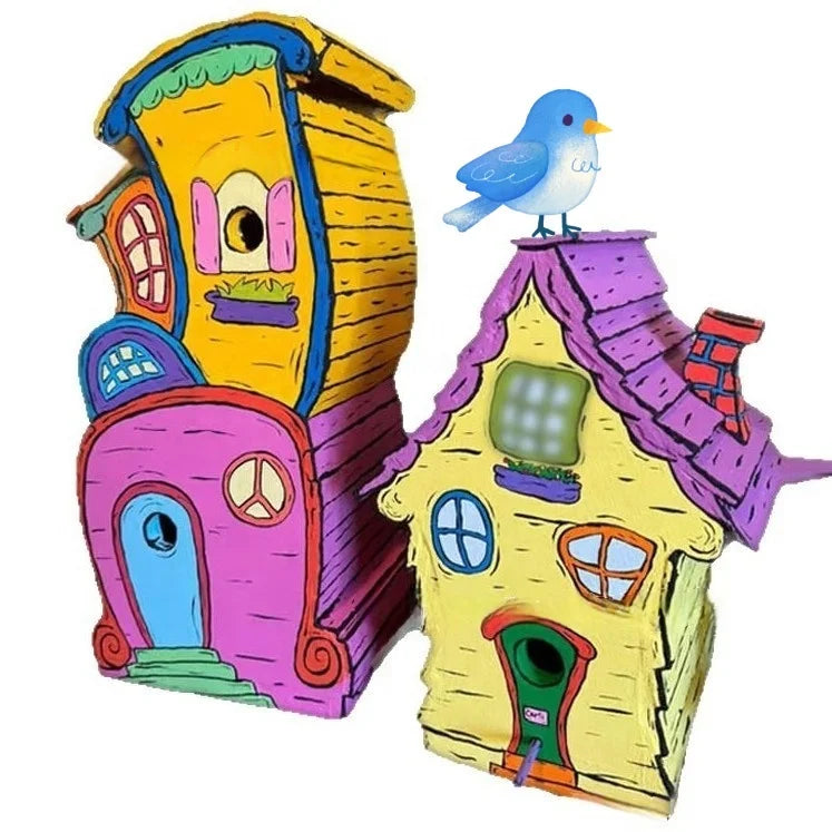 USMILEPET New Product Wooden Modern Small Bird House Model Handmade Colorful Pet Cages Bird Nest for Outside and Inside Bird