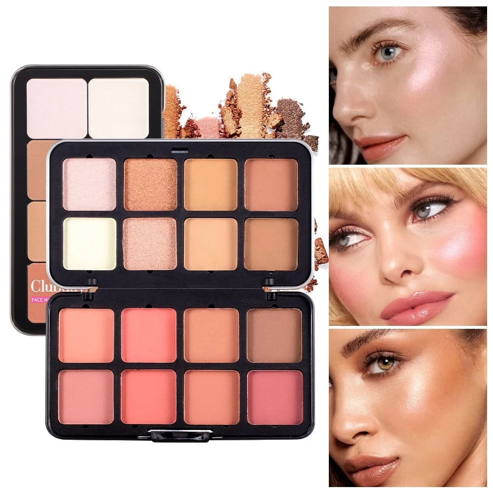 Newest Design 3-in-1 Face Makeup Palette High Pigment Vegan Matte Blush Highlight Solid Contouring Palette Wholesale