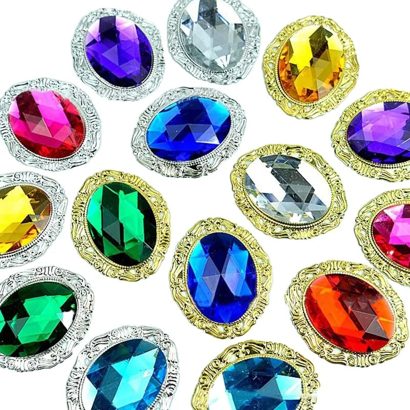Metal Alloy Bottom Acrylic Crystal Diamond Diy Garment Costume Hat Shoes Headwear Decorative Sewing Glue Hollow Oval Rhinestones