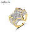 JINSE Good Quality Star Shape Hip Hop Micro Cubic Zirconia Jewelry Gold Gem and Diamond for Men Ring