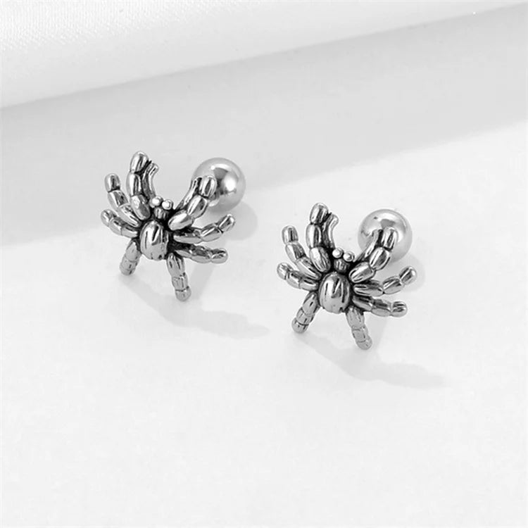 Vintage Punk Rock All Saints' Day Jewelry Earring Stainless Steel Spider Earrings for Men