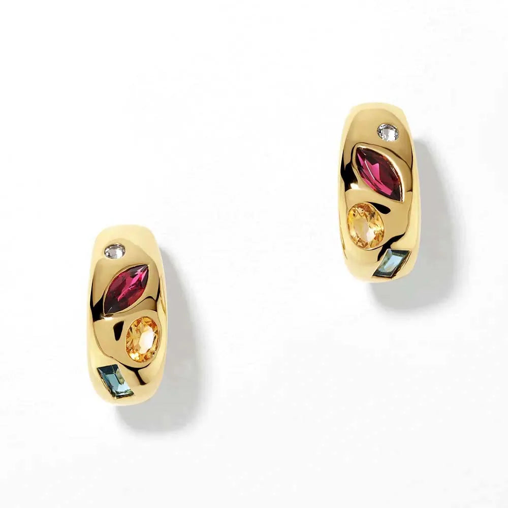Milskye Cute Jewelry Fine Fashion for Women 14k Plated Gold 925 Silver Garnet Multi Gemstone Curve huggies Earrings
