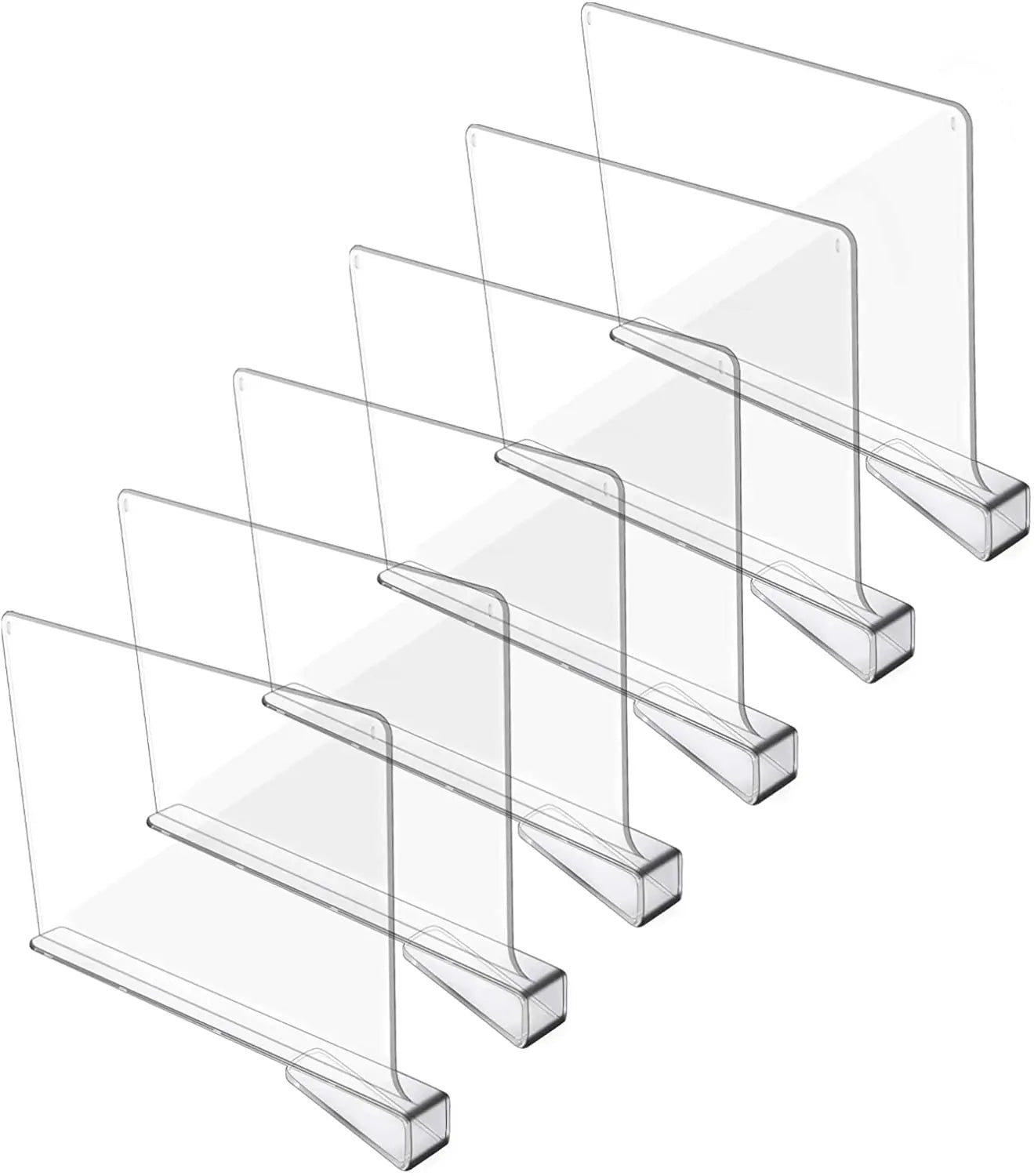 Clear Vertical Acrylic Single Tier Stackable Large Shelf Dividers for Cabinet & Closet Clothing & Bedding Organization