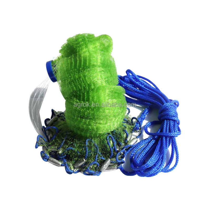 Green 3ft-12ft 3/8"sq Mesh Nylon & Vinylon Lead Sinker Monofilament Casting Net with Drawstring for Fishing