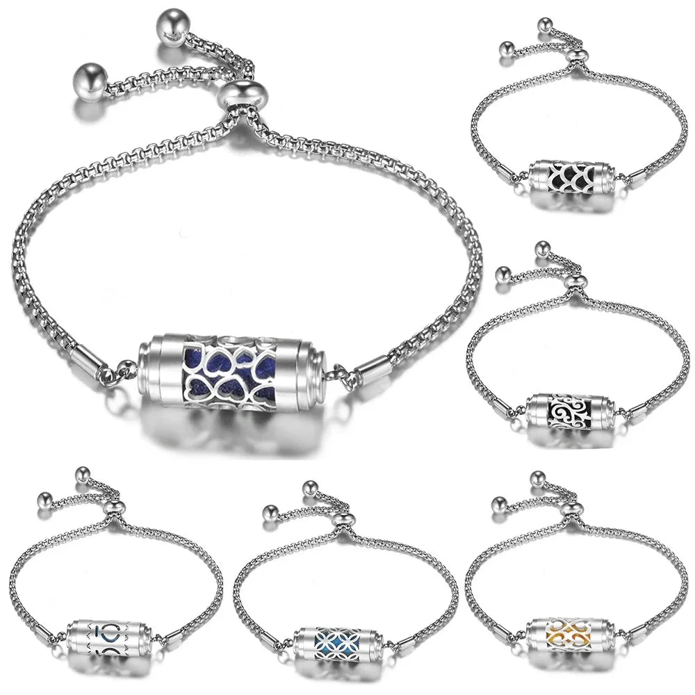 Essential Oil Diffuser Adjustable Stainless Steel Box Chain Wrist Bracelet Round Women Locket Aromatherapy Pendant Bracelet