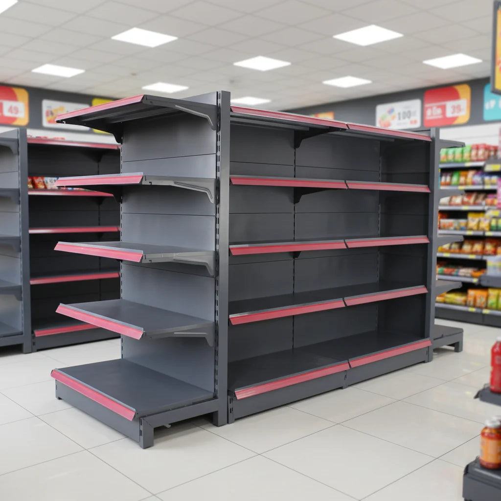 Good Price Heavy Duty Metallic Epoxy Powder Coating Single Sided Grocery Store Retail Display Stand Racks Gondola Shelving