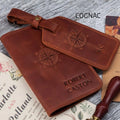Custom Travel Gift Personalized Vintage Crazy Horse Genuine Leather Passport Holder Set Passport Cover and Luggage Tag Set