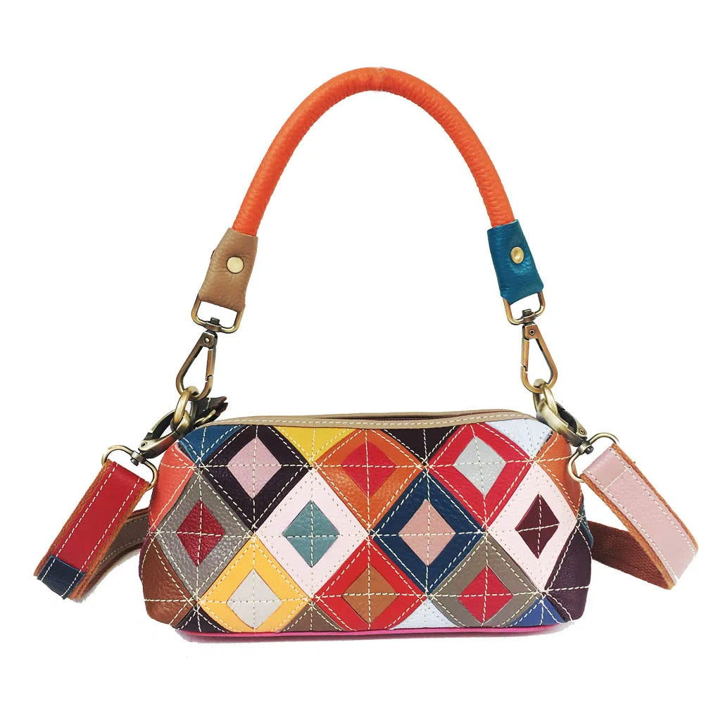 Wholesale Unique Design Women's Fashion Geometric Small Patch Cross Body Tote Genuine Leather Purses for Ladies