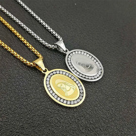 European and American Religious Cross-border Christian Virgin Mary Prayer Catholic Retro Women's Pendant Necklace with Stone