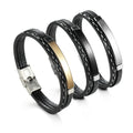 New Design Gold Stainless Steel Jewelry Men Leather Embroidered Bracelets Engraving Name Custom Log Wax Thread Bracelet for Men