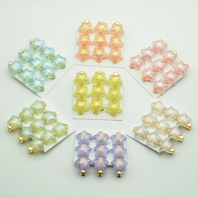 3PCS/set 6cm Bling Bling Stars Hair Clips Glitter Women Hairpins Resin Star Beads Side Hair Barrettes for Women