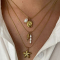 New Wholesale Waterproof Gold Plated Stainless Steel Jewelry Para Mujer Summer Ocean Starfish Conch Pearl Pendant Necklace