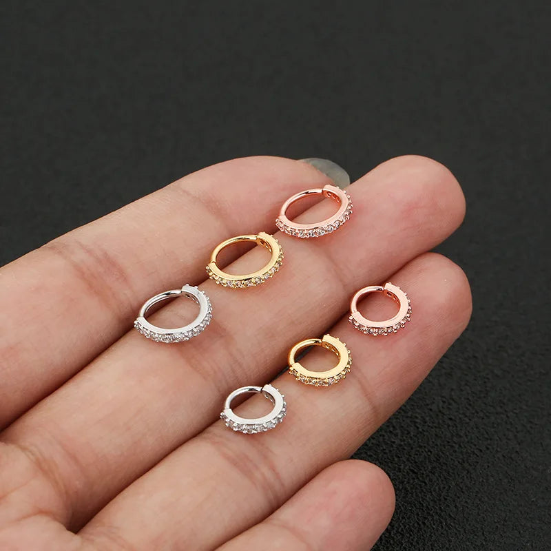 1pair G23 Titanium Hoop AB Zircon High Segment Ring with Small Septal Nose Ring Cartilage Dys Spiral Perforated Jewelry Earrings