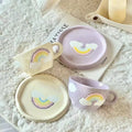 Solhui Ins Korea Irregular Hand Painted rainbow Ceramic Coffee Mug and Saucer Creative Coffee Mug