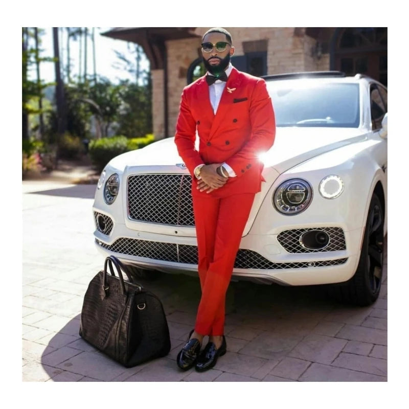 Tailored Red Mens Suits Double Breasted Groom Gentlemen Formal Tuxedo Dinner Wedding Suit Blazer 2 Pieces Sets (Jacket+Pants)