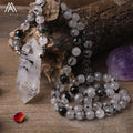Black Rutilated Quartz Mala Necklace  Healing Crystals Prayer Beads Knotted Necklaces for Men Gifts