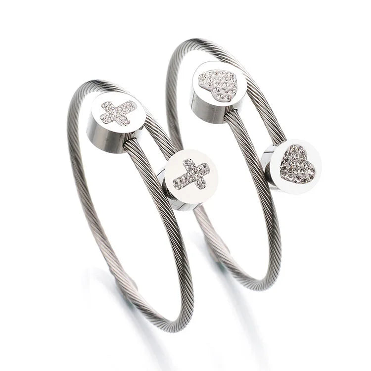 Best Selling 18 k Gold Plating Cross Ladies Wire Bangles Heart Bracelet