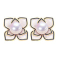 Wholesale Women's Natural Freshwater Pearl Earrings 14K Gold Plated Luxury High-End Style Baked Paint Camellia Pearls