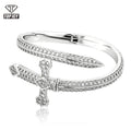 Wholesale Trendy Daily Wear Brass Nail Shape Cross Bangle Iced Out AAA Cubic Zirconia 18K Gold Plated Adjustable Cuff Jewelry