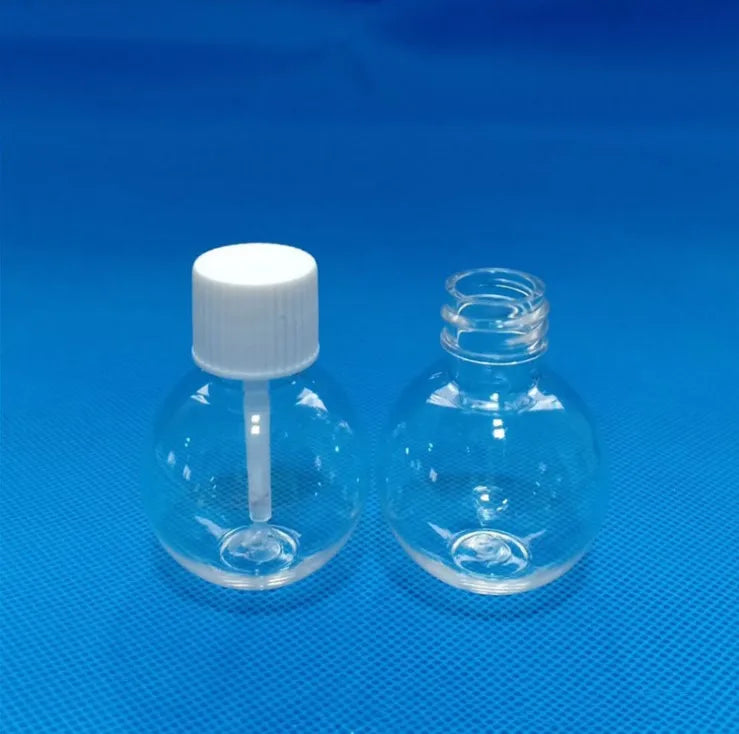 30ml Spherical Bulb Shaped Empty Plastic PET Nail Gel Glue Paint Pigment Brush Bottle With White Brush Cap